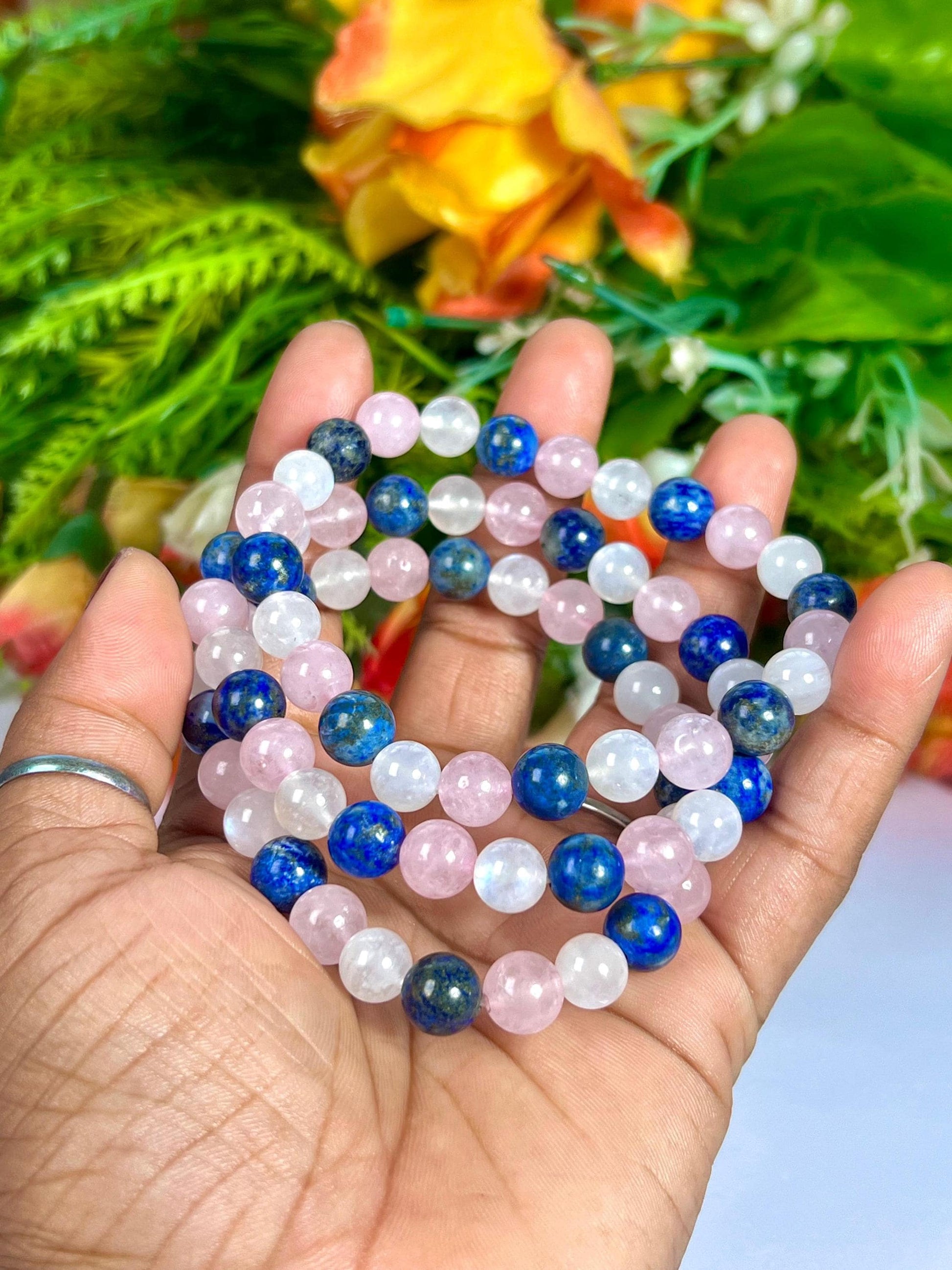 For Niece Bracelet l Rose Quartz , Lapis Lazuli , Rainbow Moonstone  8 MM Beads Bracelet