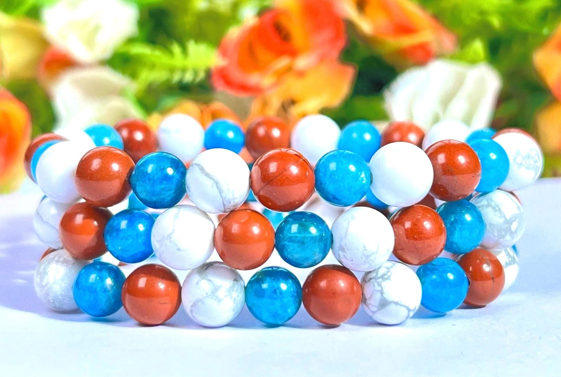 For Soulmate Bracelet l Blue Apatite , Howlite , Red Jasper Stone  8 MM Beads Bracelet