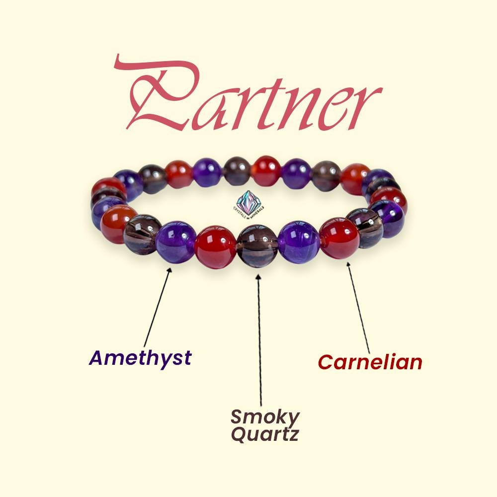 For Partner Bracelet l Amethyst, Smoky Quartz, Carnelian Stone 8 MM Beads Bracelet