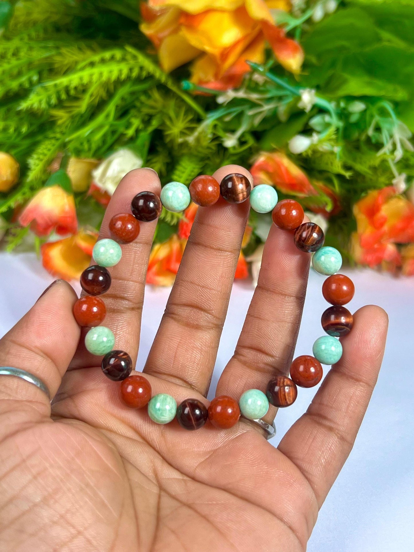 For Someone Special Bracelet l Amazonite, Red Tiger Eye, Red Jasper Stone 8 MM Beads Bracelet