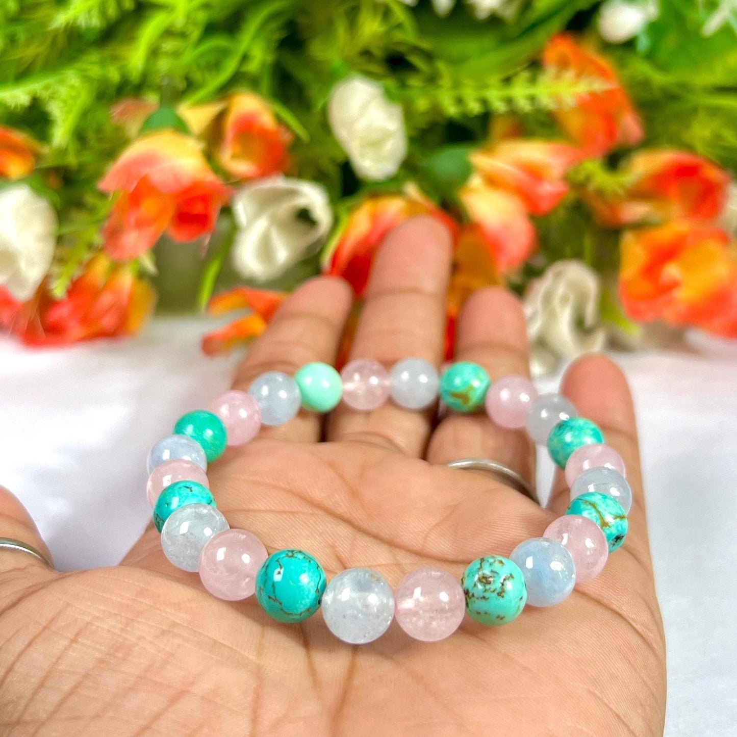 For Grandmother, Grandma, Nanny, Nannie, Granny, Bracelet l Howlite Turquoise  ,Aquamarine , Rose Quartz Stone  8 MM Beads Bracelet