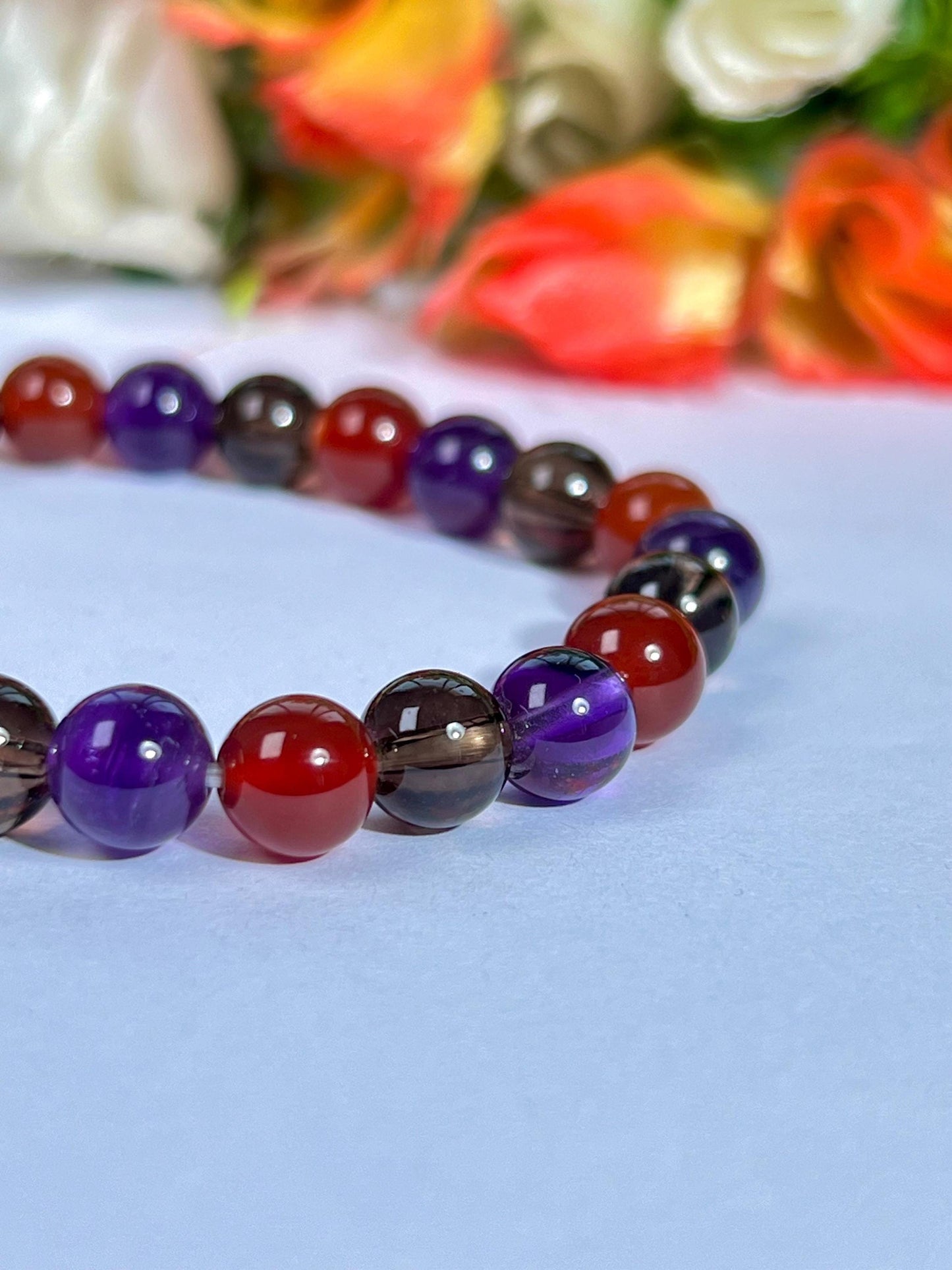 For Partner Bracelet l Amethyst, Smoky Quartz, Carnelian Stone 8 MM Beads Bracelet