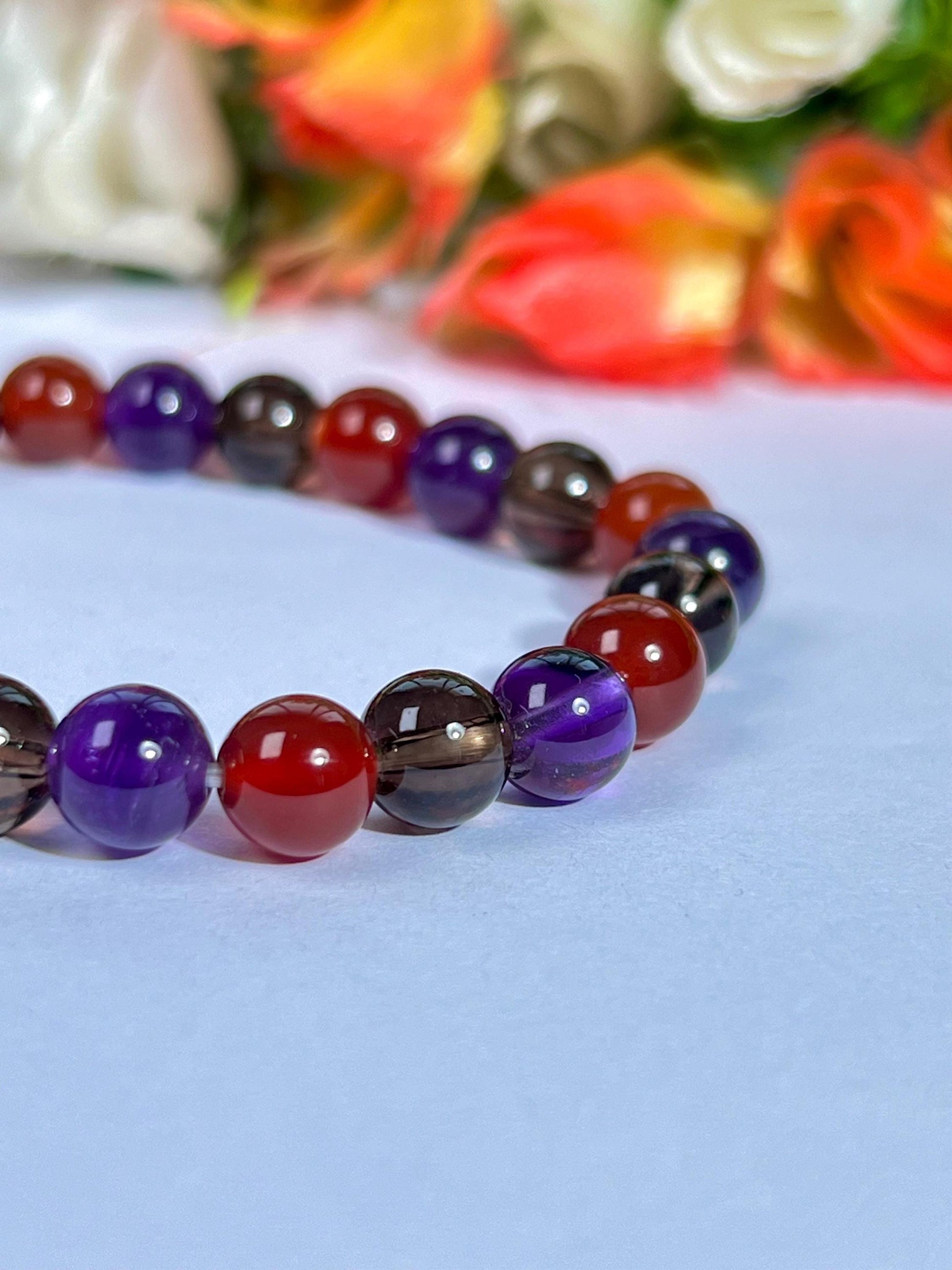 For Partner Bracelet l Amethyst, Smoky Quartz, Carnelian Stone 8 MM Beads Bracelet