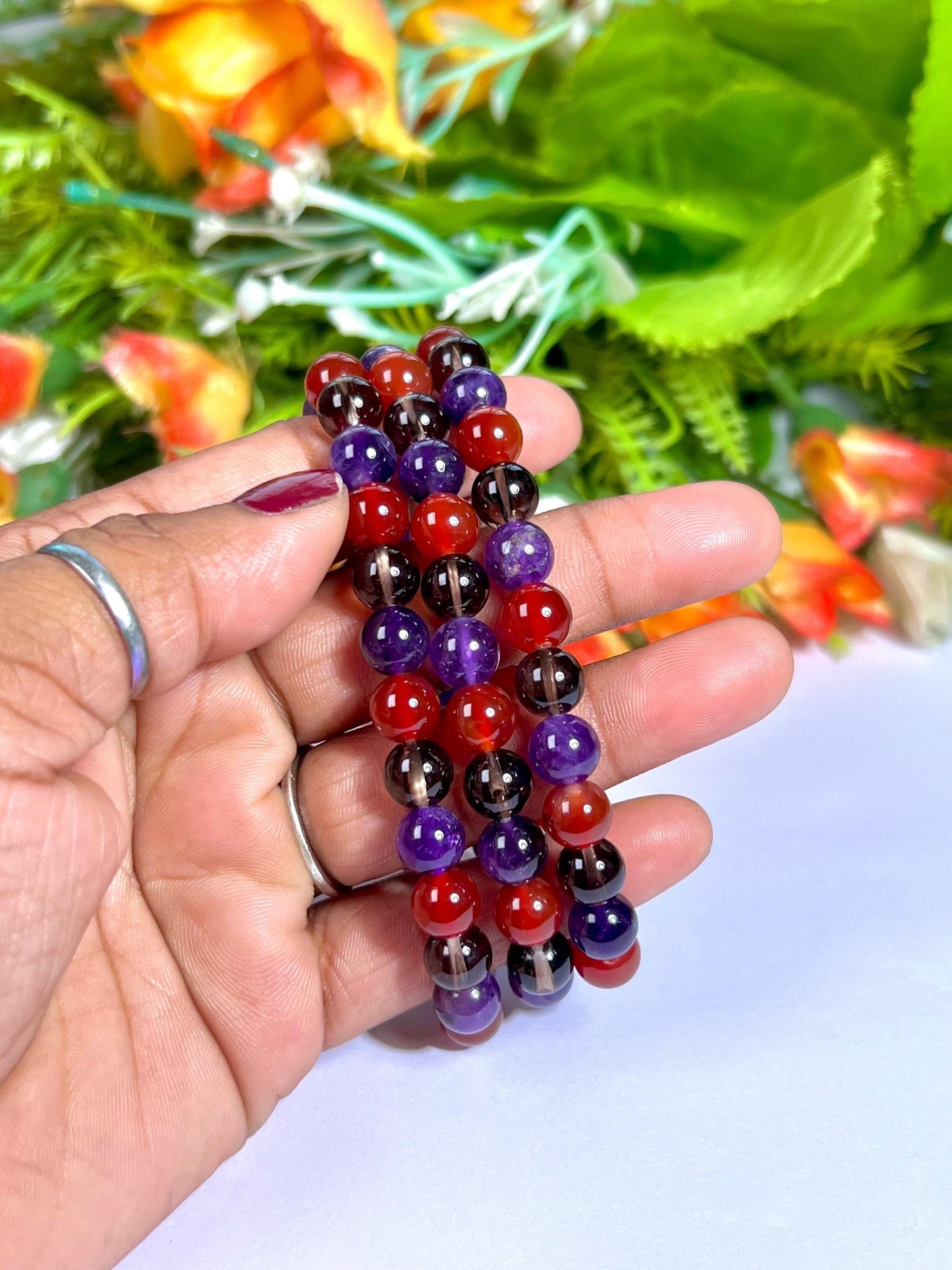 For Partner Bracelet l Amethyst, Smoky Quartz, Carnelian Stone 8 MM Beads Bracelet
