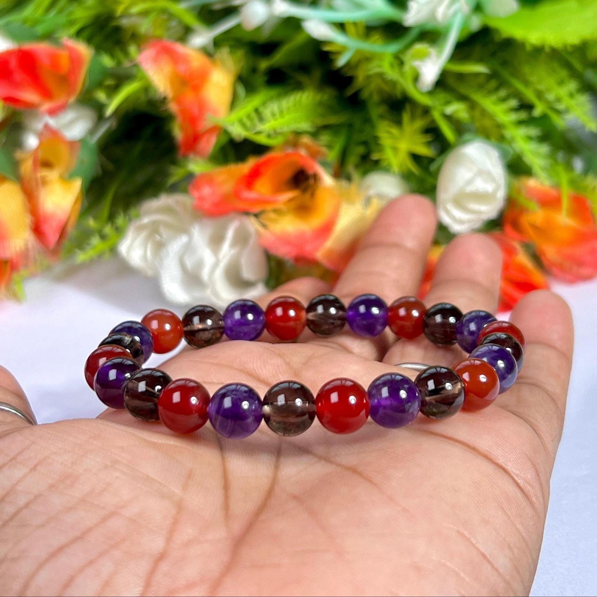 For Partner Bracelet l Amethyst, Smoky Quartz, Carnelian Stone 8 MM Beads Bracelet