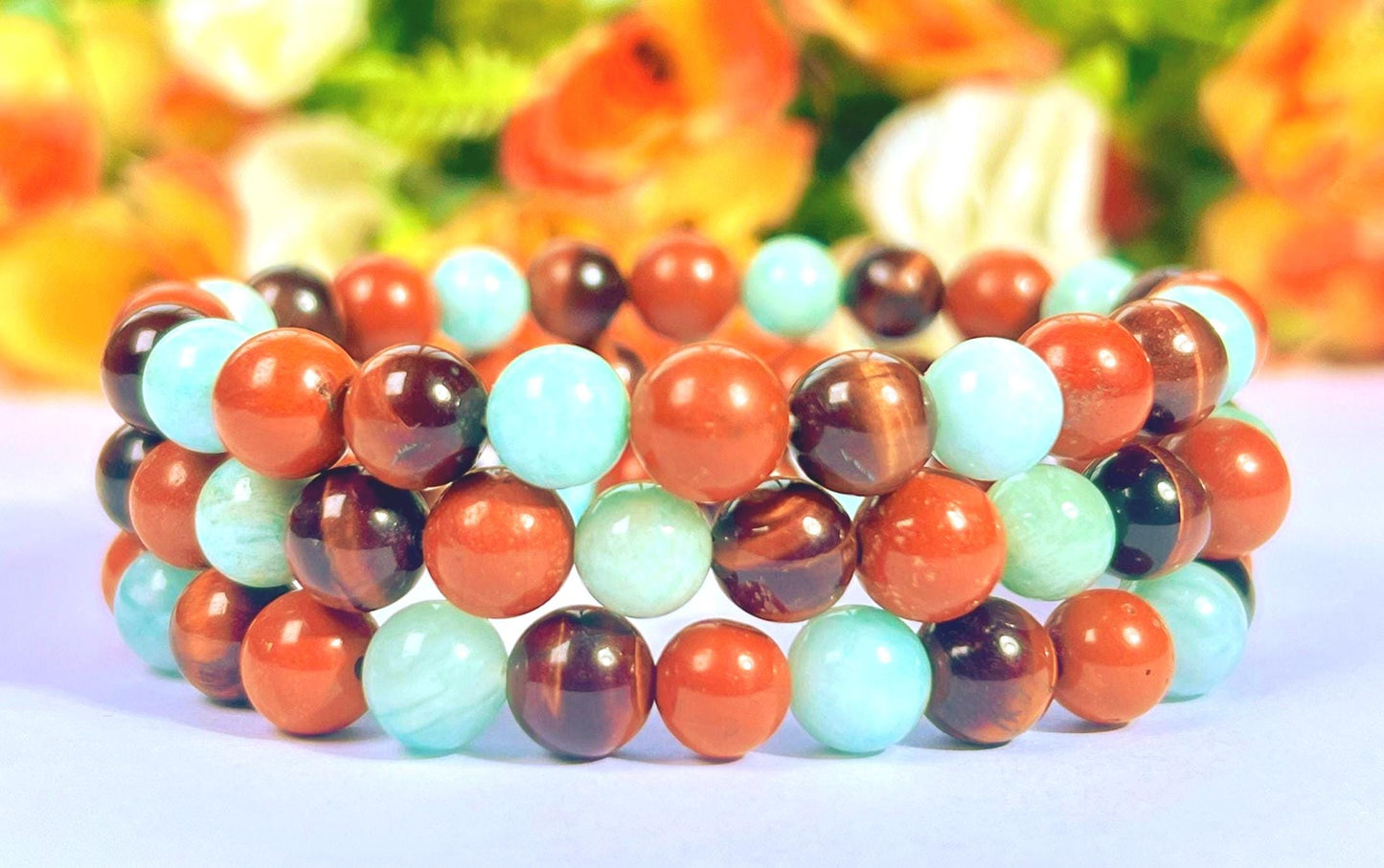 For Someone Special Bracelet l Amazonite, Red Tiger Eye, Red Jasper Stone 8 MM Beads Bracelet