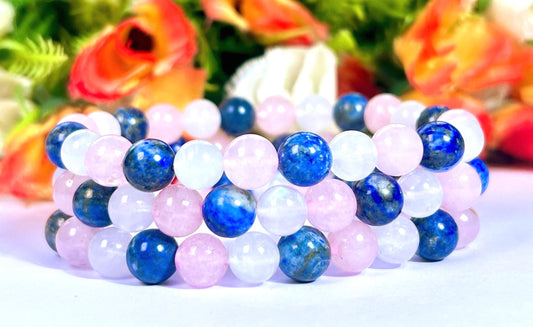 For Niece Bracelet l Rose Quartz , Lapis Lazuli , Rainbow Moonstone  8 MM Beads Bracelet