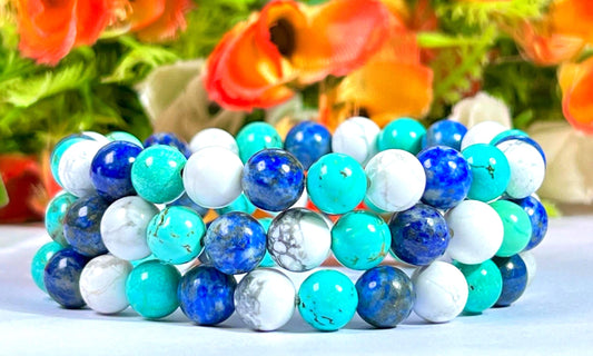 For Grand Son Bracelet l Lapis Lazuli , Howlite , Howlite Turquoise Stone 8 MM Beads Bracelet
