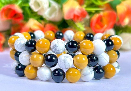 For Brother Bracelet l Howlite, Yellow Jasper, Black Tourmaline Stone 8 MM Beads Bracelet