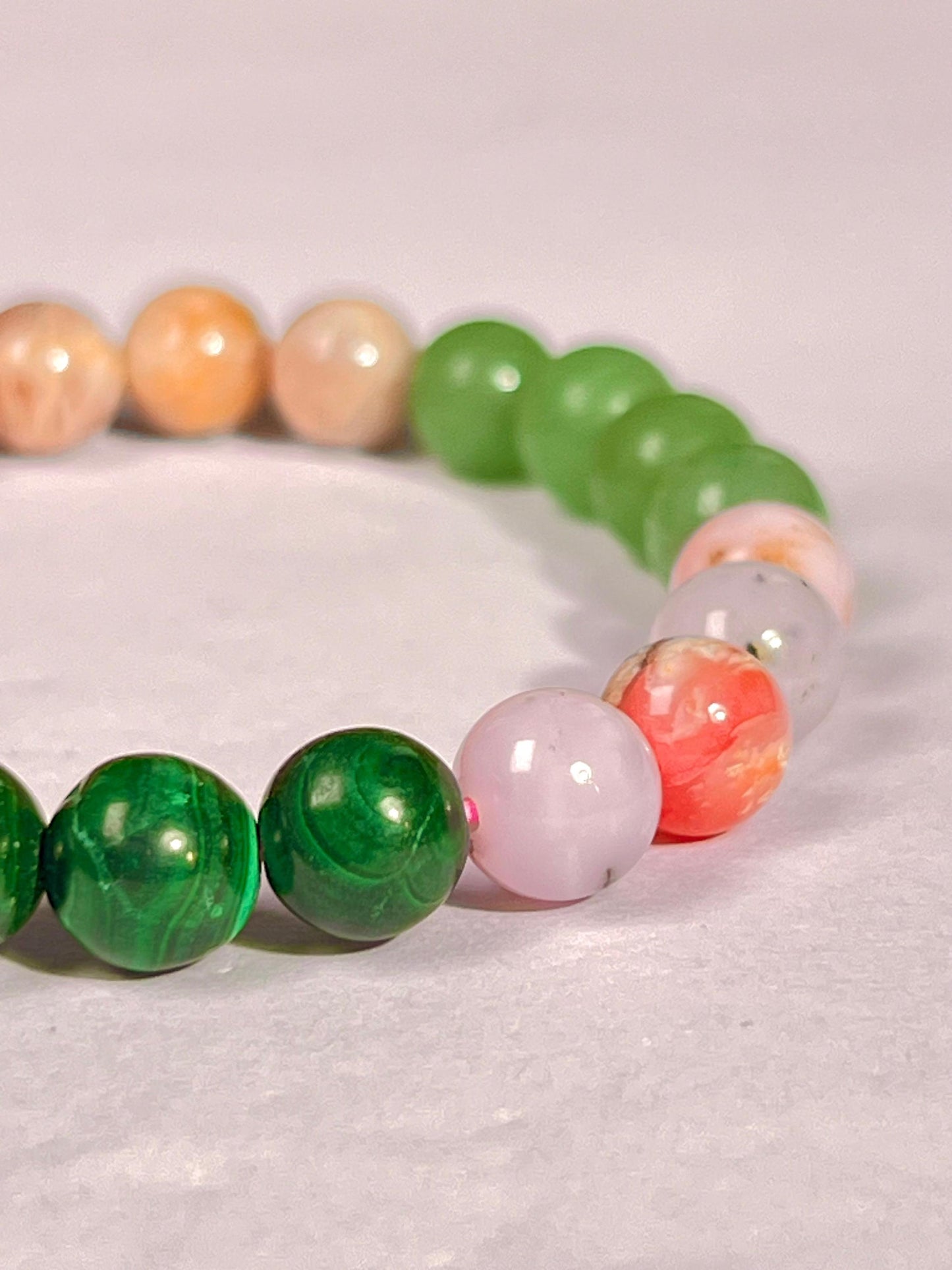 Heart Chakra Stone Bracelet Green Aventurine,Pink Opal,Malachite,Rose Quartz,Rhodonite,Peach Moonstone 8 MM Beads Bracelet