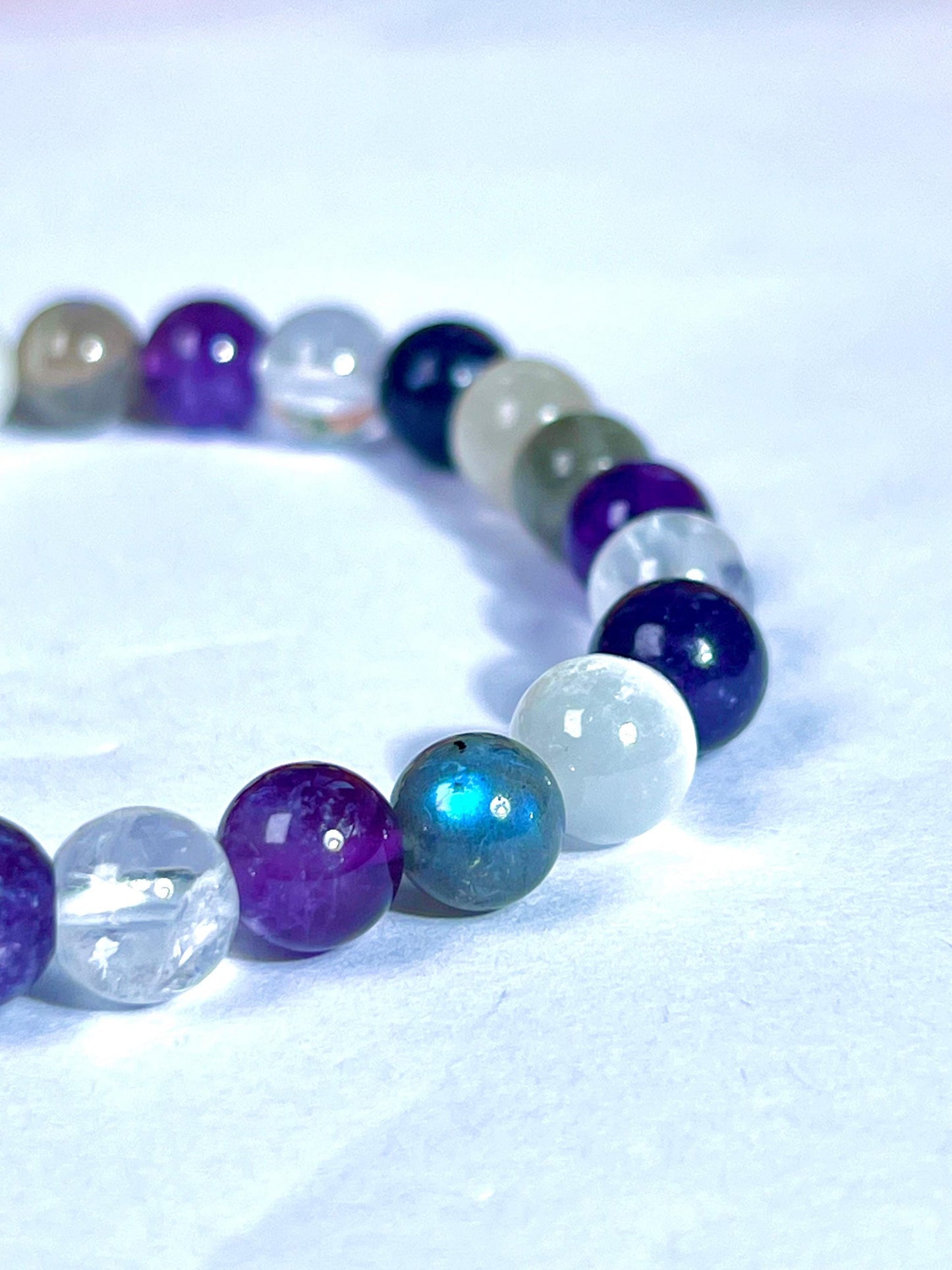 Crown Chakra Stone Bracelet Himalya Crystal , Amethyst , Labradorite, Selenite, Lepidolite 8 MM Beads Bracelet