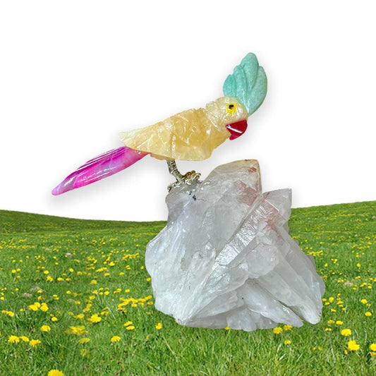 Beautiful Yellow Calcite Stone Parrot Bird On Samadhi Crystal Quartz Mineral Healing Crystal - Home Decoration-Reiki Healing - Gift for All