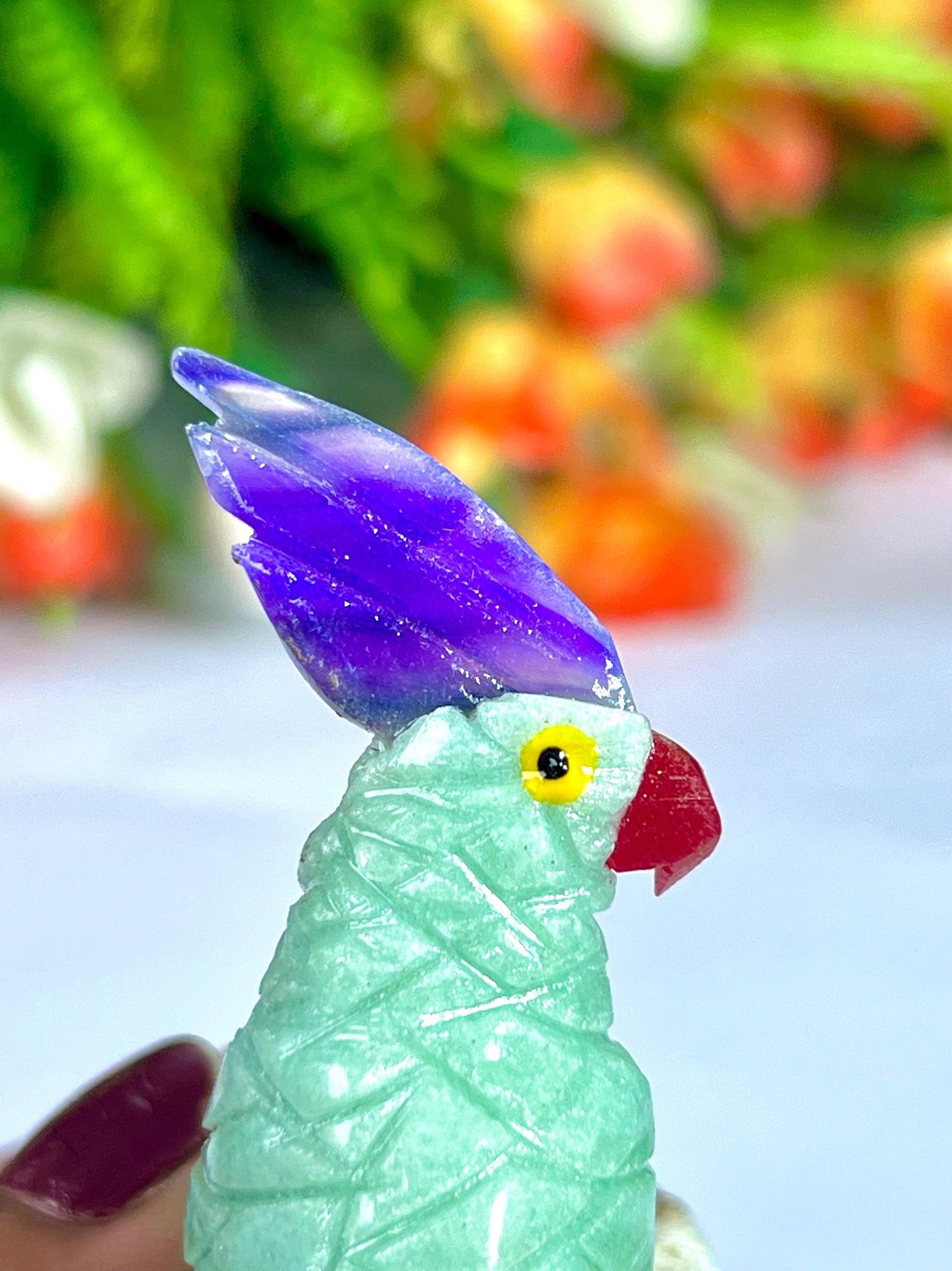 Beautiful Green Aventurine Parrot Bird with Pink Tourmaline Rough- Healing Crystal - Home Decoration - Reiki Healing - Gift for All