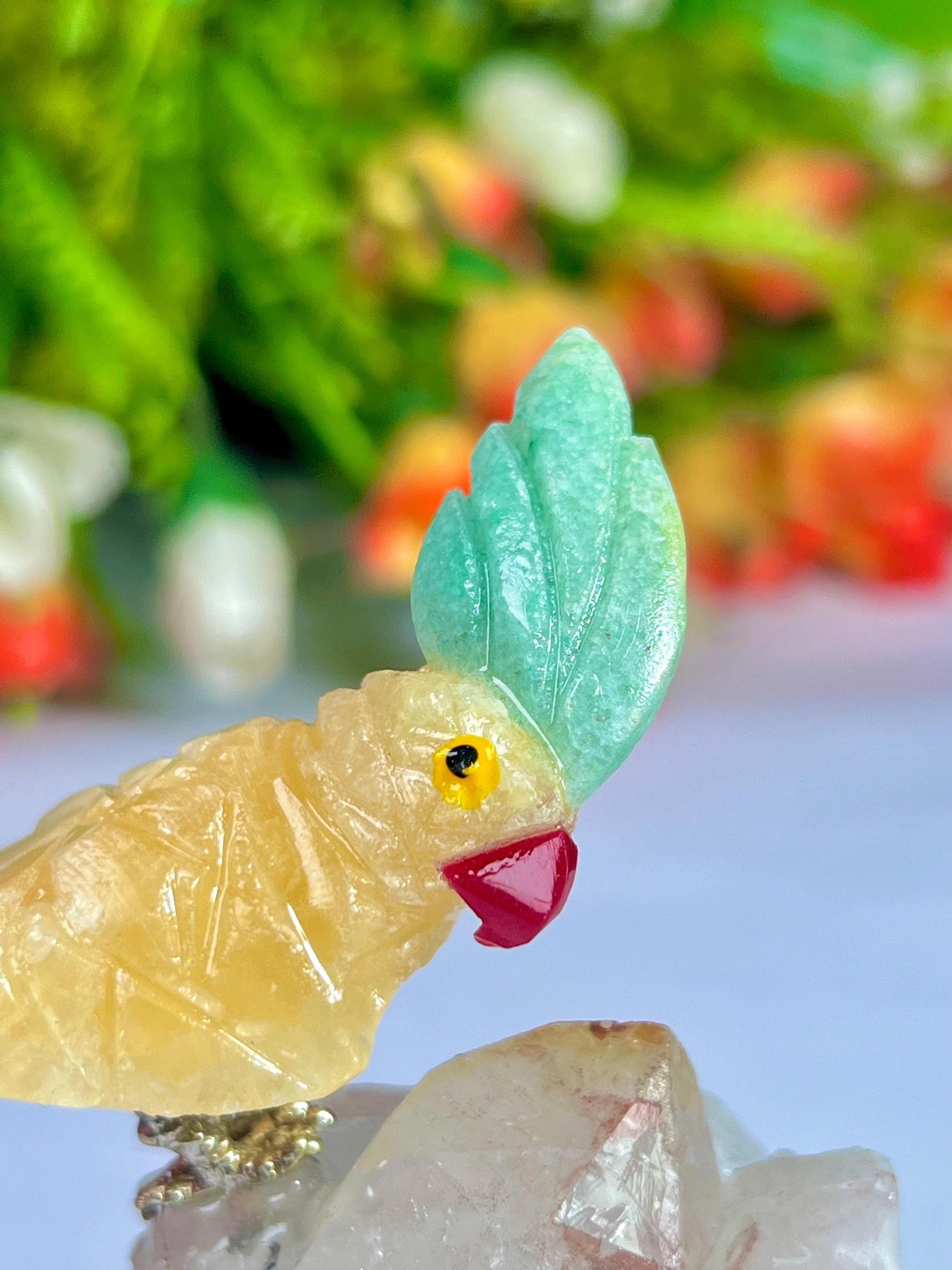 Beautiful Yellow Calcite Stone Parrot Bird On Samadhi Crystal Quartz Mineral Healing Crystal - Home Decoration-Reiki Healing - Gift for All
