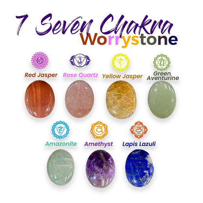 7 Seven chakra Worry Stone Red Jasper,Rose Quartz,Golden Healer Quartz,Green Aventurine,Amazonite,Lapis lazuli,Amethyst Stone For Gifting
