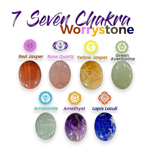 7 Seven chakra Worry Stone Red Jasper,Rose Quartz,Golden Healer Quartz,Green Aventurine,Amazonite,Lapis lazuli,Amethyst Stone For Gifting