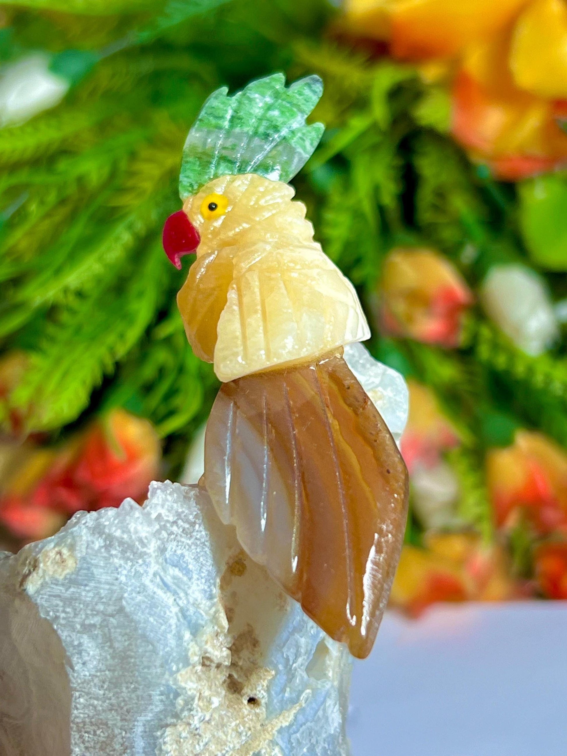Beautiful Yellow Calcite Stone Parrot Bird On Amethyst Geode Mineral Healing Crystal - Home Decoration-Reiki Healing - Gift for All