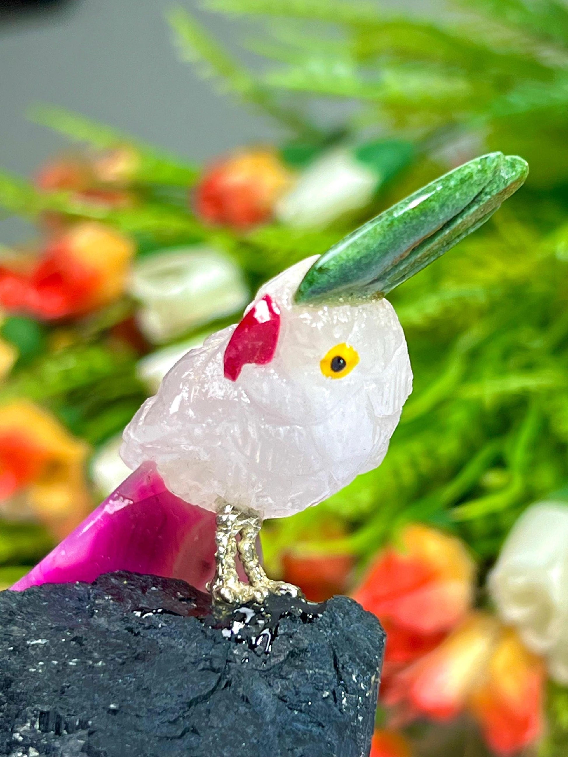 Beautiful Himalayan Crystal Parrot Bird On Black Tourmaline - Healing Crystal - Home Decoration - Reiki Healing - Gift for All
