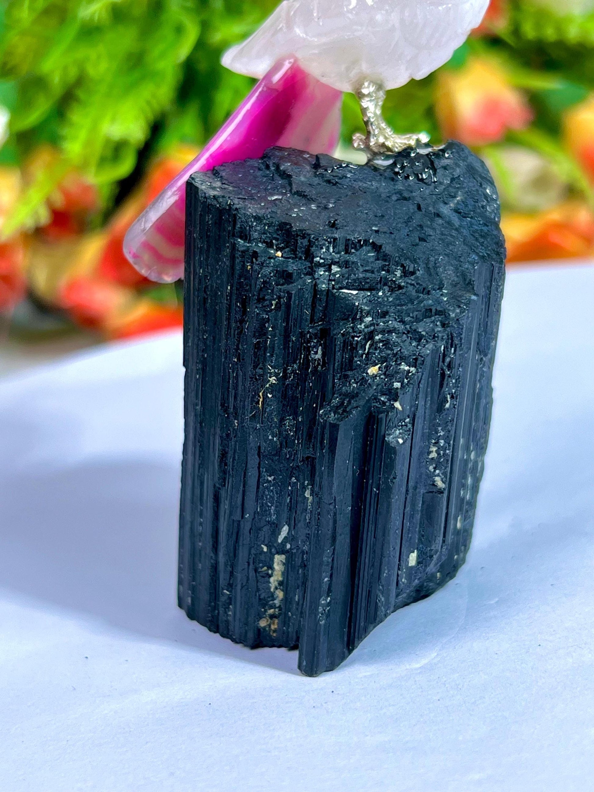 Beautiful Himalayan Crystal Parrot Bird On Black Tourmaline - Healing Crystal - Home Decoration - Reiki Healing - Gift for All