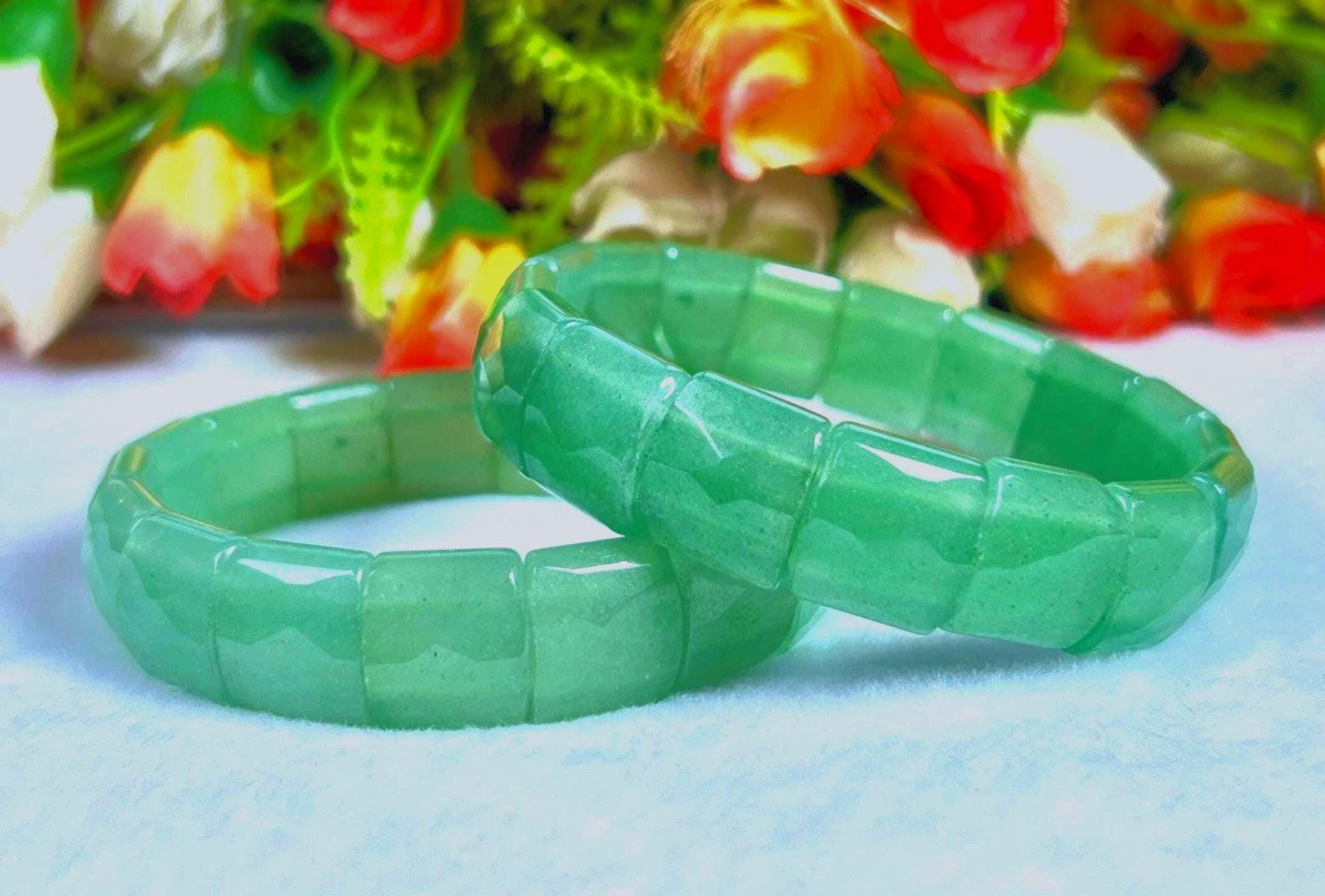 15 MM Green Aventurine Stone Bracelet l Stretchable Bracelet