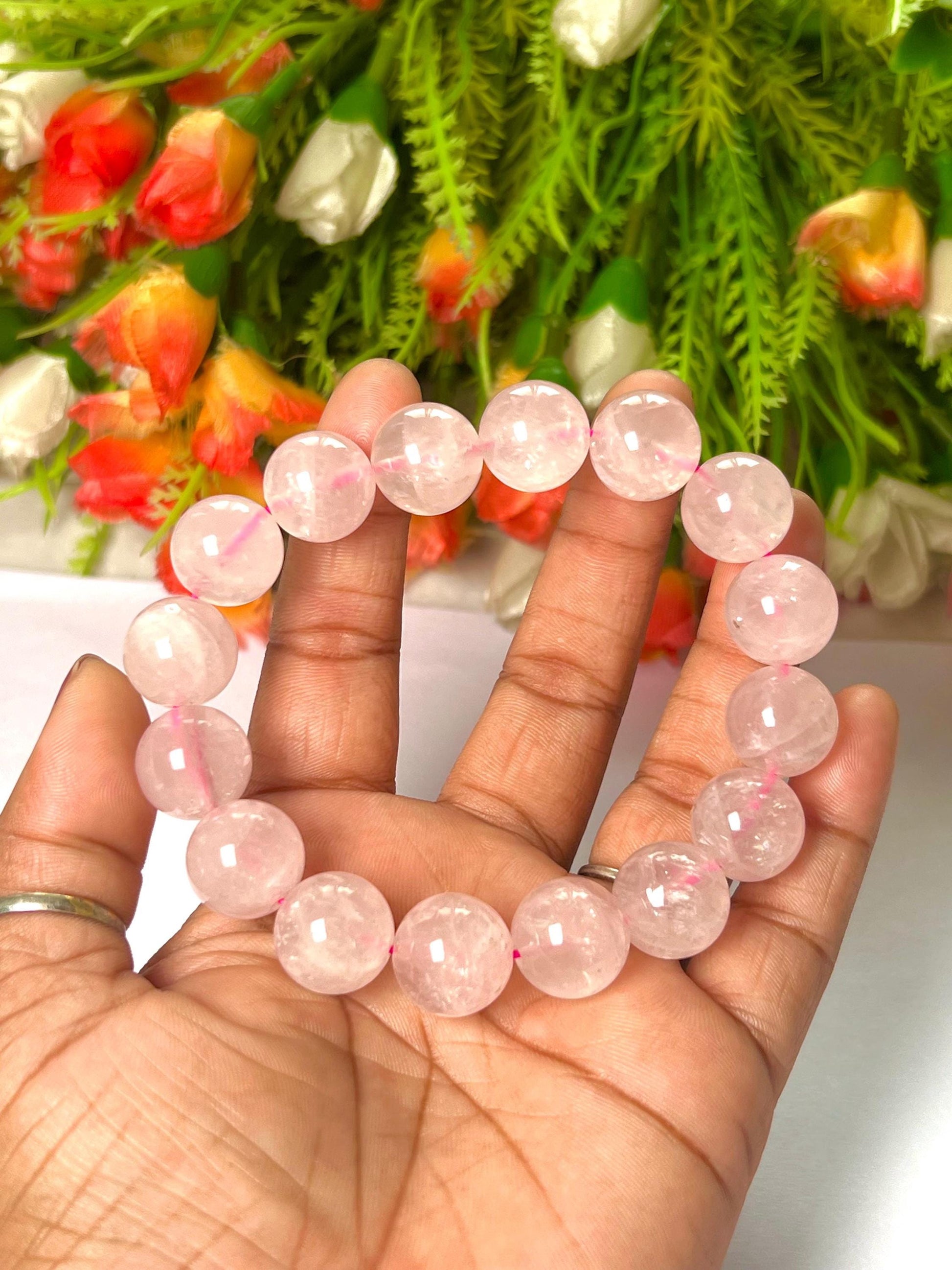 Men's 14 MM Rose Quartz Stone Bracelet| Jewelry for Men| Good For Love