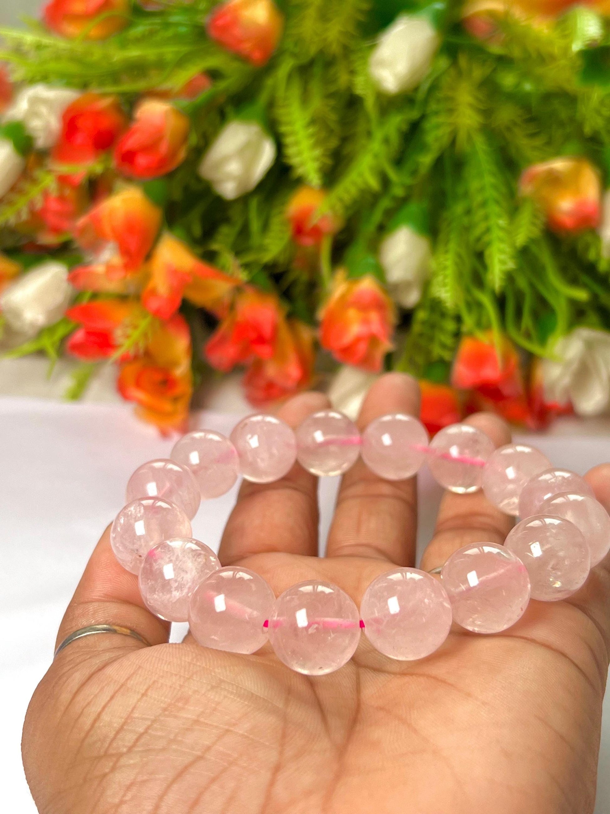 Men's 14 MM Rose Quartz Stone Bracelet| Jewelry for Men| Good For Love