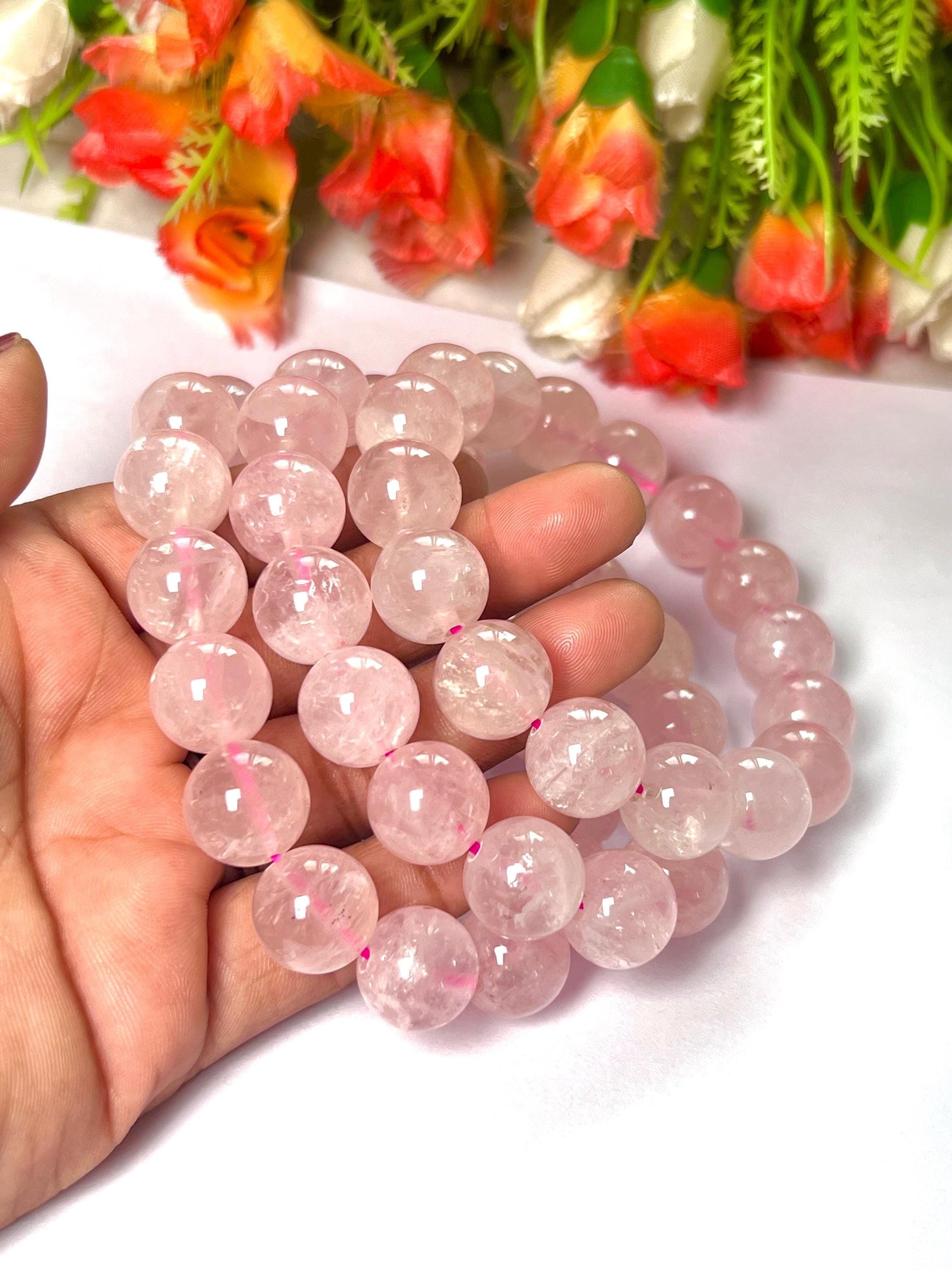 Men's 14 MM Rose Quartz Stone Bracelet| Jewelry for Men| Good For Love