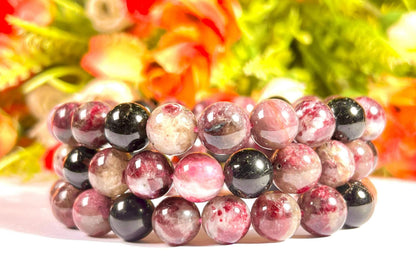 10 MM Watermelon Tourmaline Stone Bracelet l Stretchable Bracelet l Unisex Bracelet