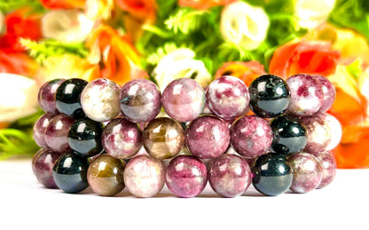 10 MM Watermelon Tourmaline Stone Bracelet l Stretchable Bracelet l Unisex Bracelet