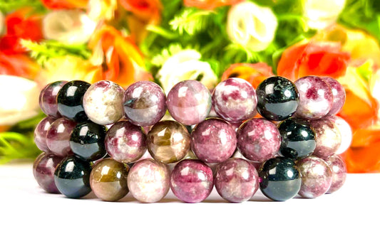 10 MM Watermelon Tourmaline Stone Bracelet l Stretchable Bracelet l Unisex Bracelet
