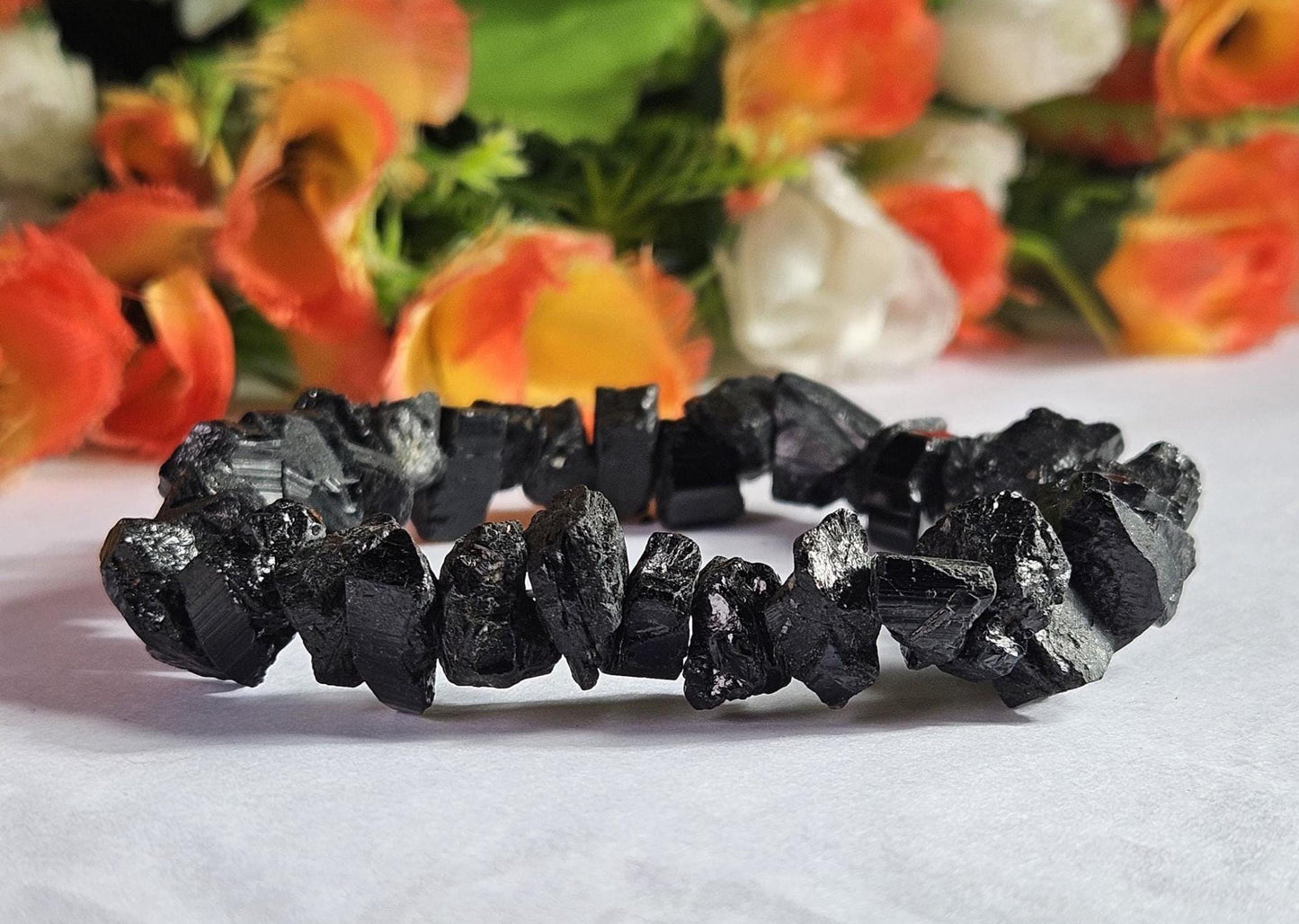 Black Tourmaline Natural Nugget Shape Stone Bracelet| Grounding & Protection Bracelet| Protection Talisman| Strength| Calming Stones