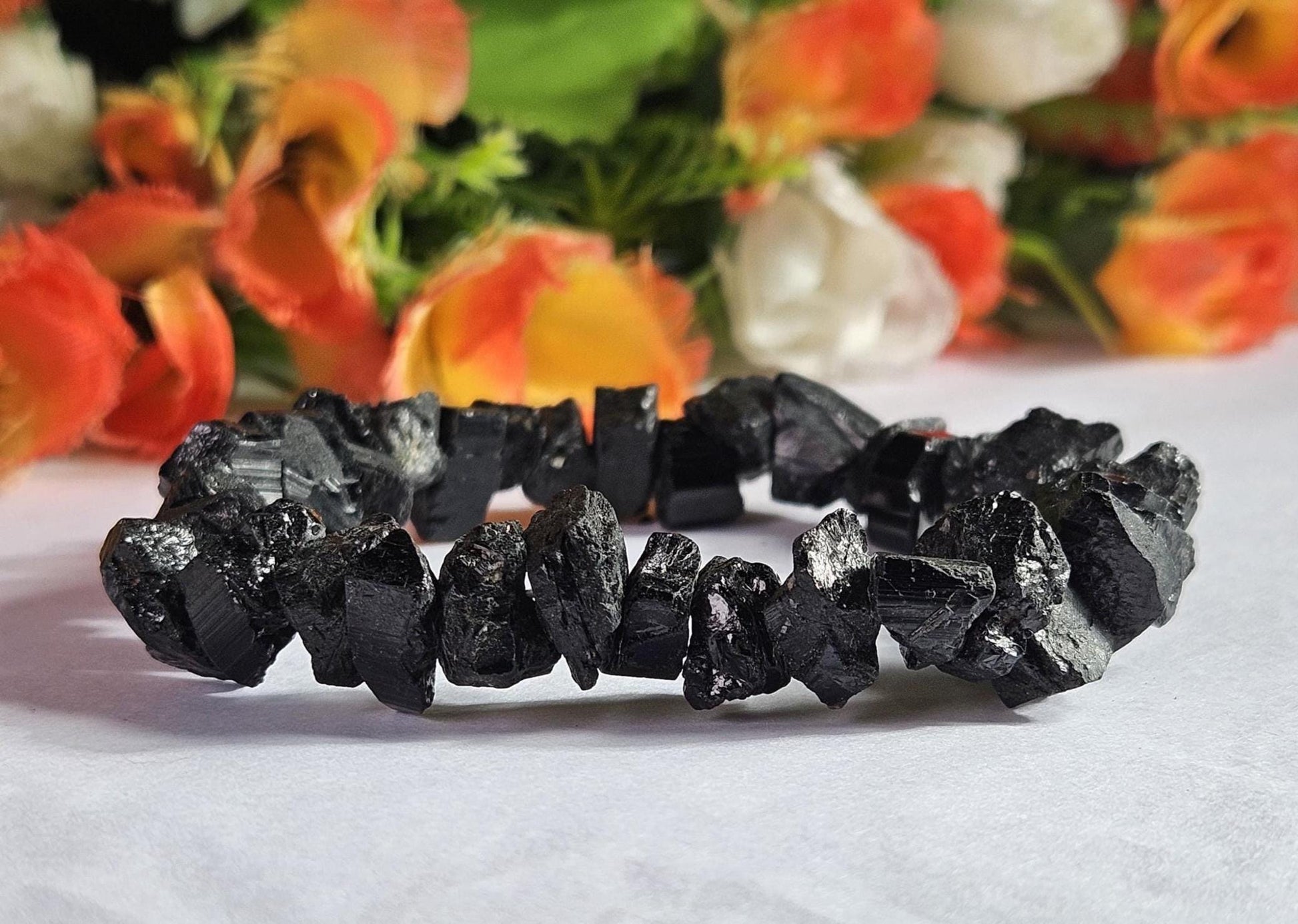 Black Tourmaline Natural Nugget Shape Stone Bracelet| Grounding & Protection Bracelet| Protection Talisman| Strength| Calming Stones