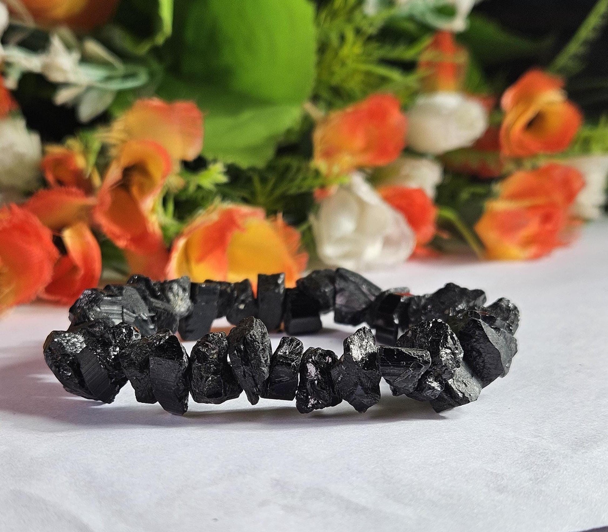 Black Tourmaline Natural Nugget Shape Stone Bracelet| Grounding & Protection Bracelet| Protection Talisman| Strength| Calming Stones