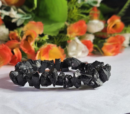 Black Tourmaline Natural Nugget Shape Stone Bracelet| Grounding & Protection Bracelet| Protection Talisman| Strength| Calming Stones