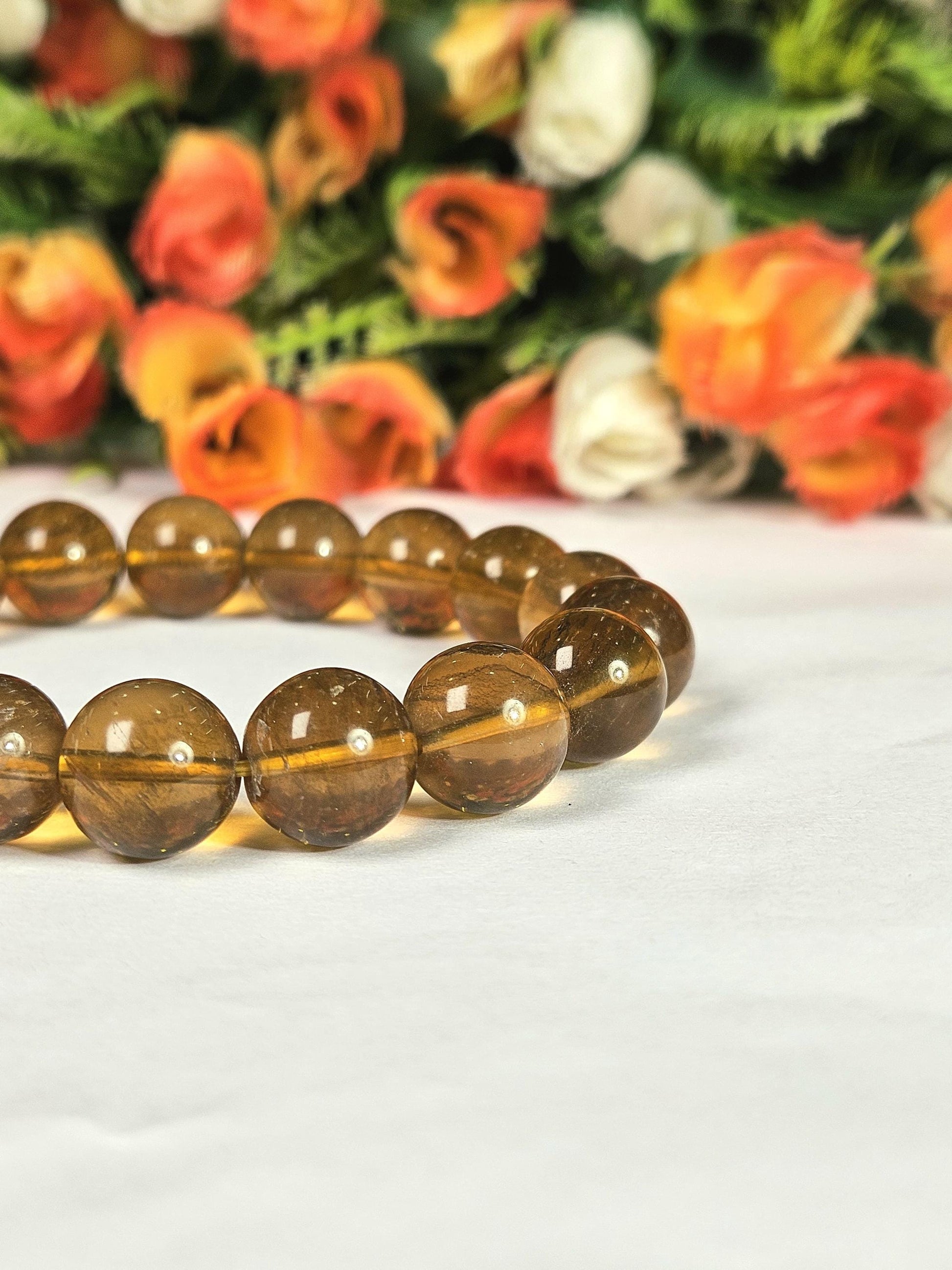 12 MM Yellow Fluorite Stone Bracelet l Stretchable Bracelet l Unisex Bracelet