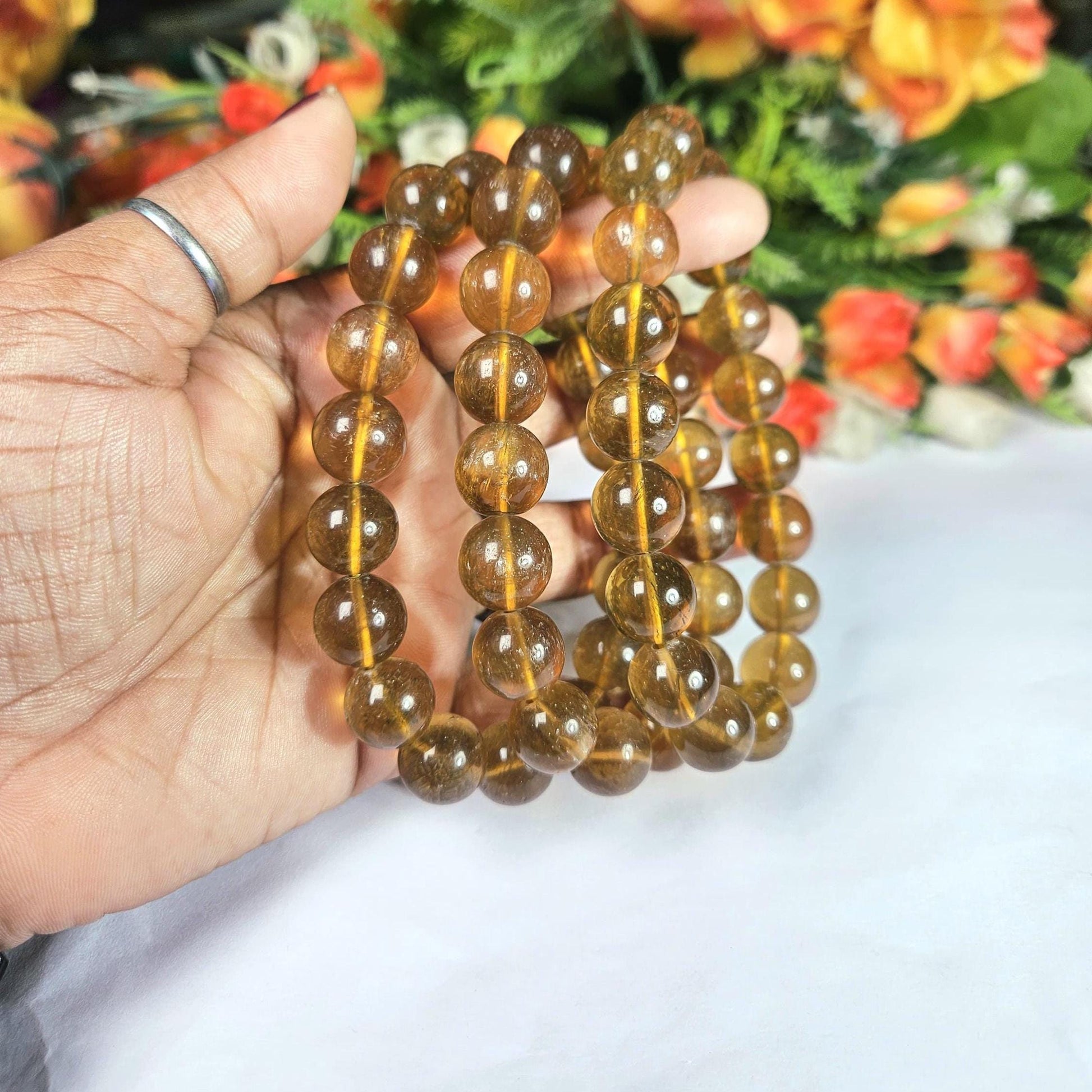 12 MM Yellow Fluorite Stone Bracelet l Stretchable Bracelet l Unisex Bracelet