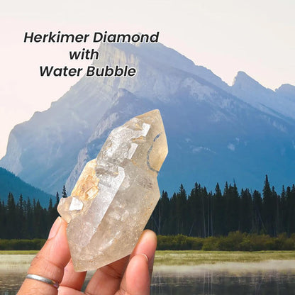 Herkimer Diamond Quartz Crystal Stone 184 Gram With Big Water Bubble Inside Moving and Rainbow Also