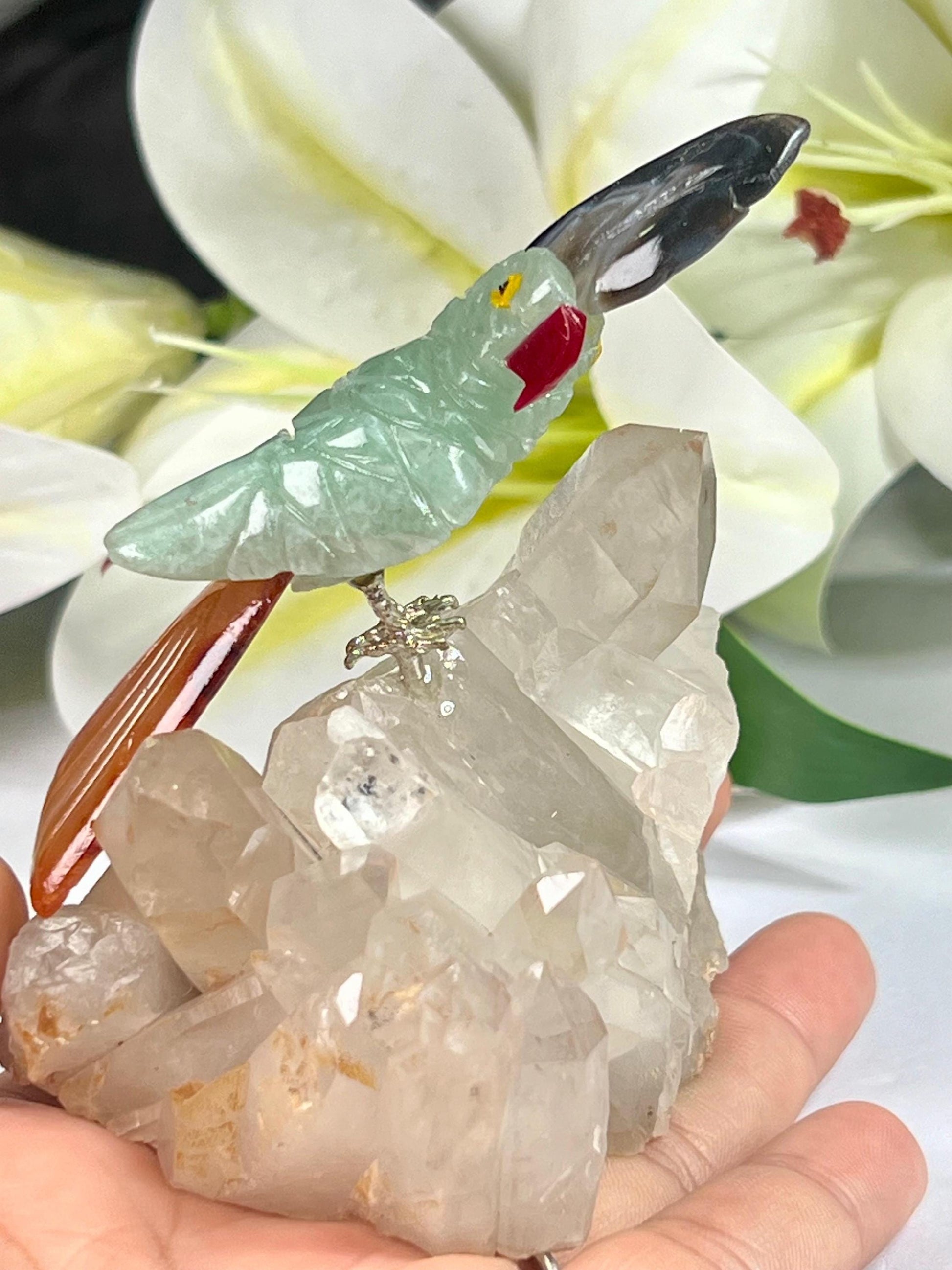 Beautiful Green Aventurine Parrot Bird On Samadhi Quartz - Healing Crystal - Home Decoration - Reiki Healing - Gift for All