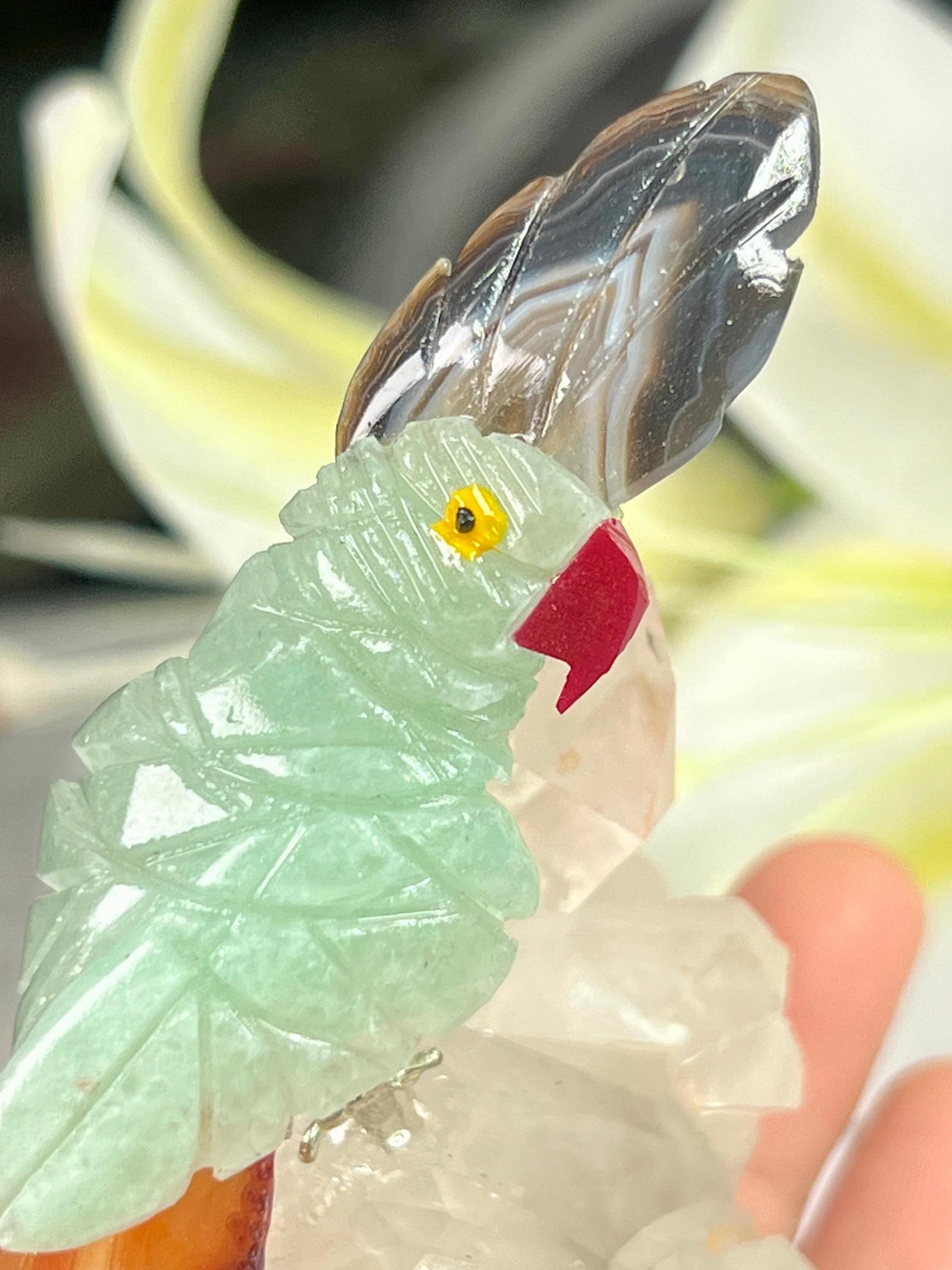 Beautiful Green Aventurine Parrot Bird On Samadhi Quartz - Healing Crystal - Home Decoration - Reiki Healing - Gift for All