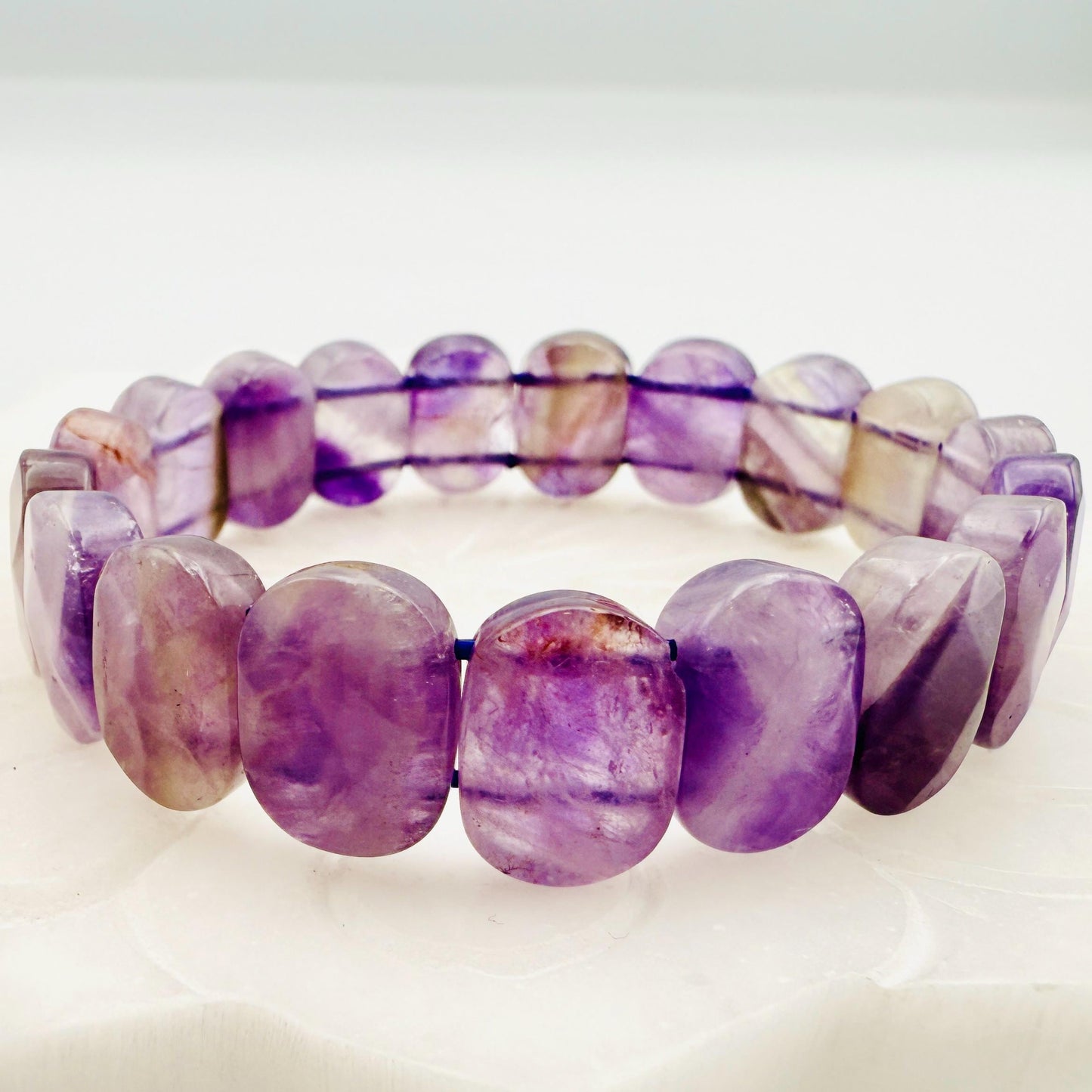 Amethyst Bracelet 15MM Oval Beads – Natural Crystal for Calm, Protection & Spiritual Growth