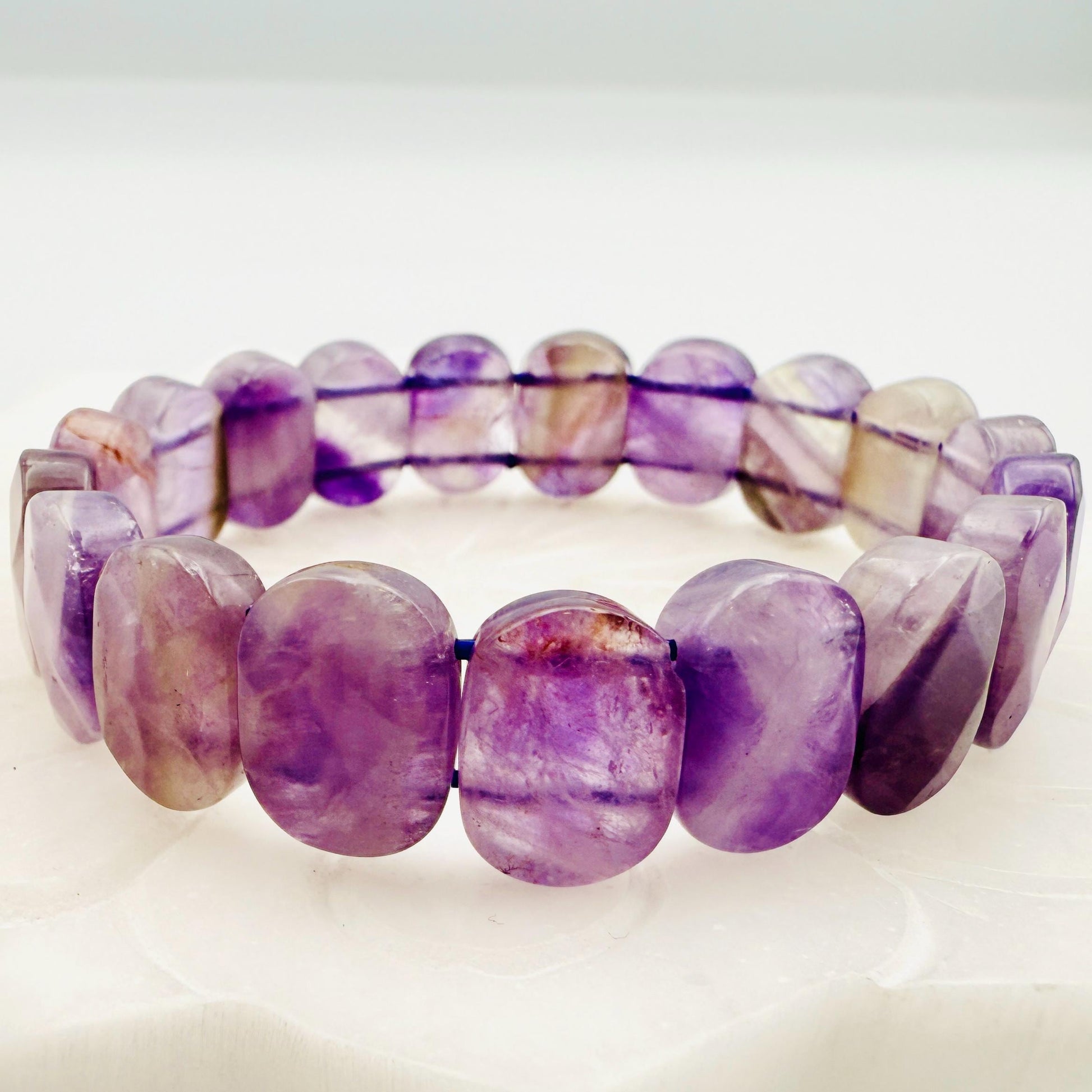 Amethyst Bracelet 15MM Oval Beads – Natural Crystal for Calm, Protection & Spiritual Growth