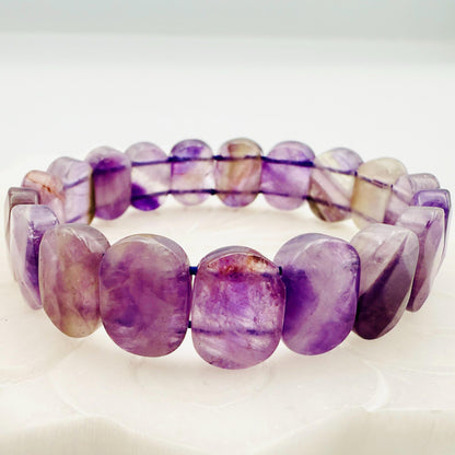 Amethyst Bracelet 15MM Oval Beads – Natural Crystal for Calm, Protection & Spiritual Growth