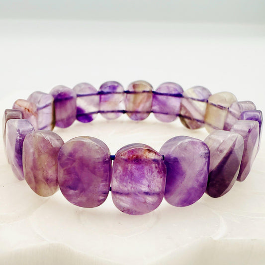 Amethyst Bracelet 15MM Oval Beads – Natural Crystal for Calm, Protection & Spiritual Growth