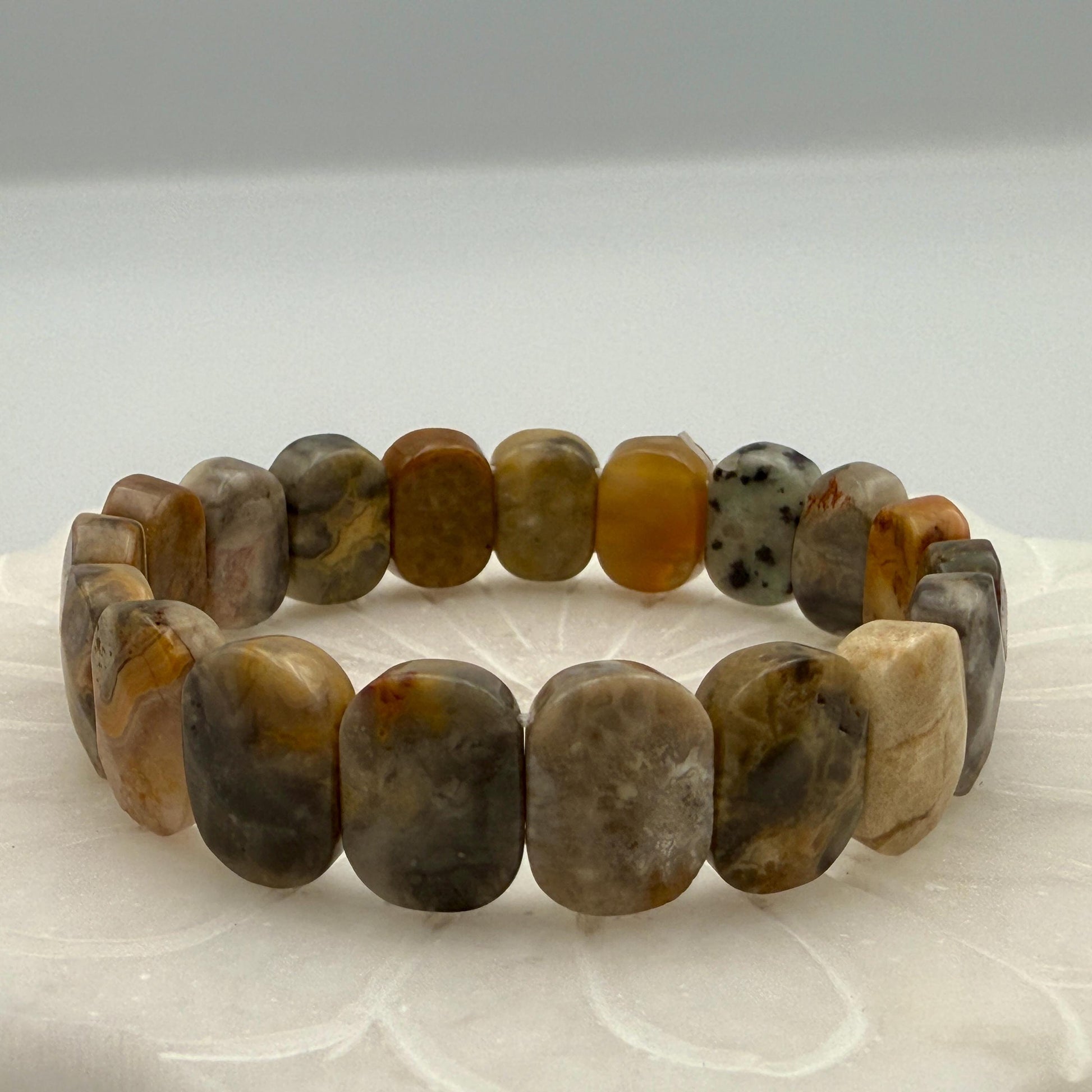 Crazy Agate Bracelet 15MM Oval Beads – Natural Stone for Joy, Balance & Emotional Healing