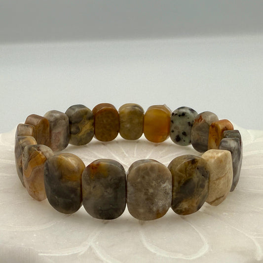 Crazy Agate Bracelet 15MM Oval Beads – Natural Stone for Joy, Balance & Emotional Healing