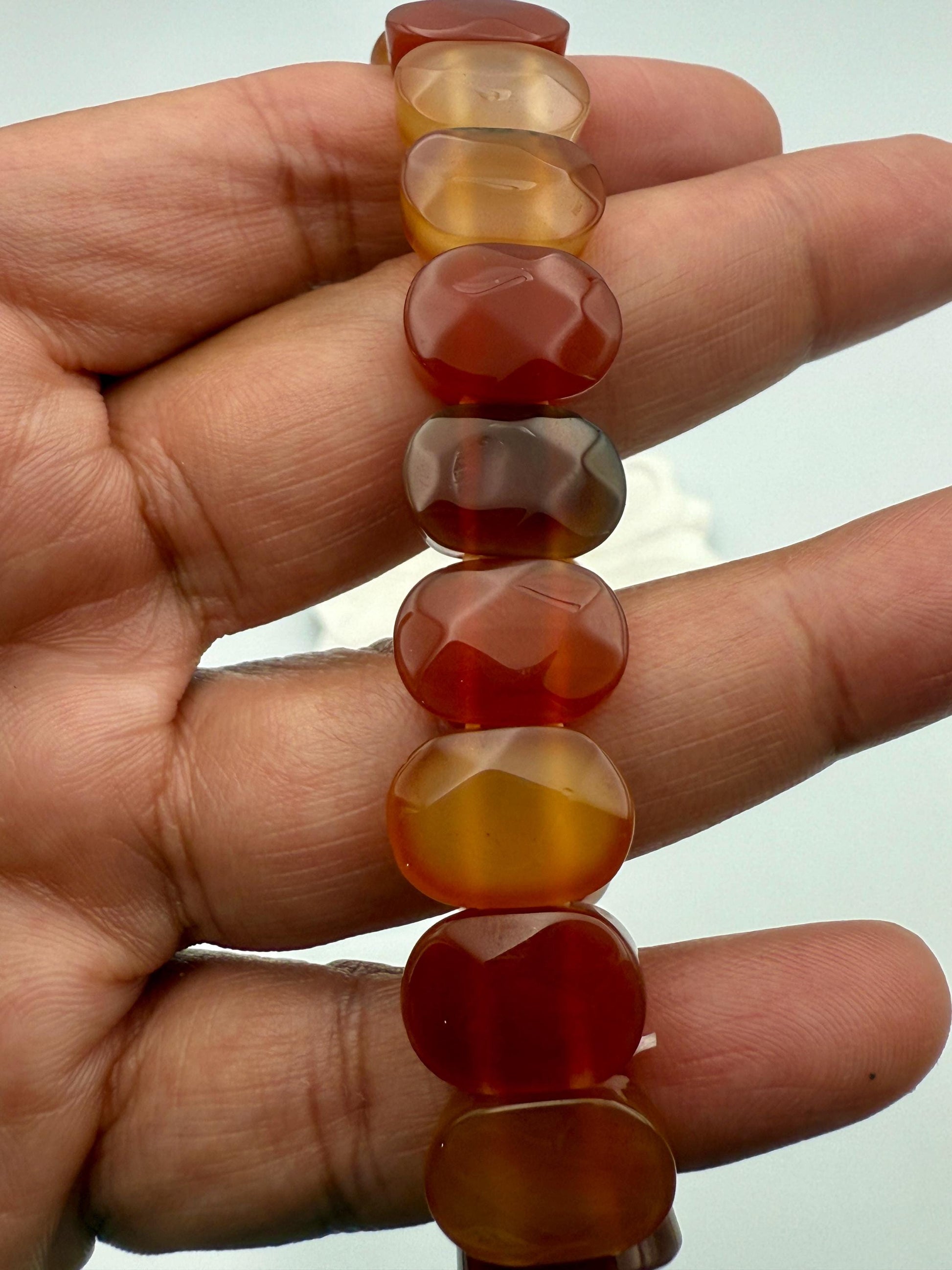 Carnelian Bracelet 15MM Oval Beads – Natural Stone for Motivation, Confidence & Vitality