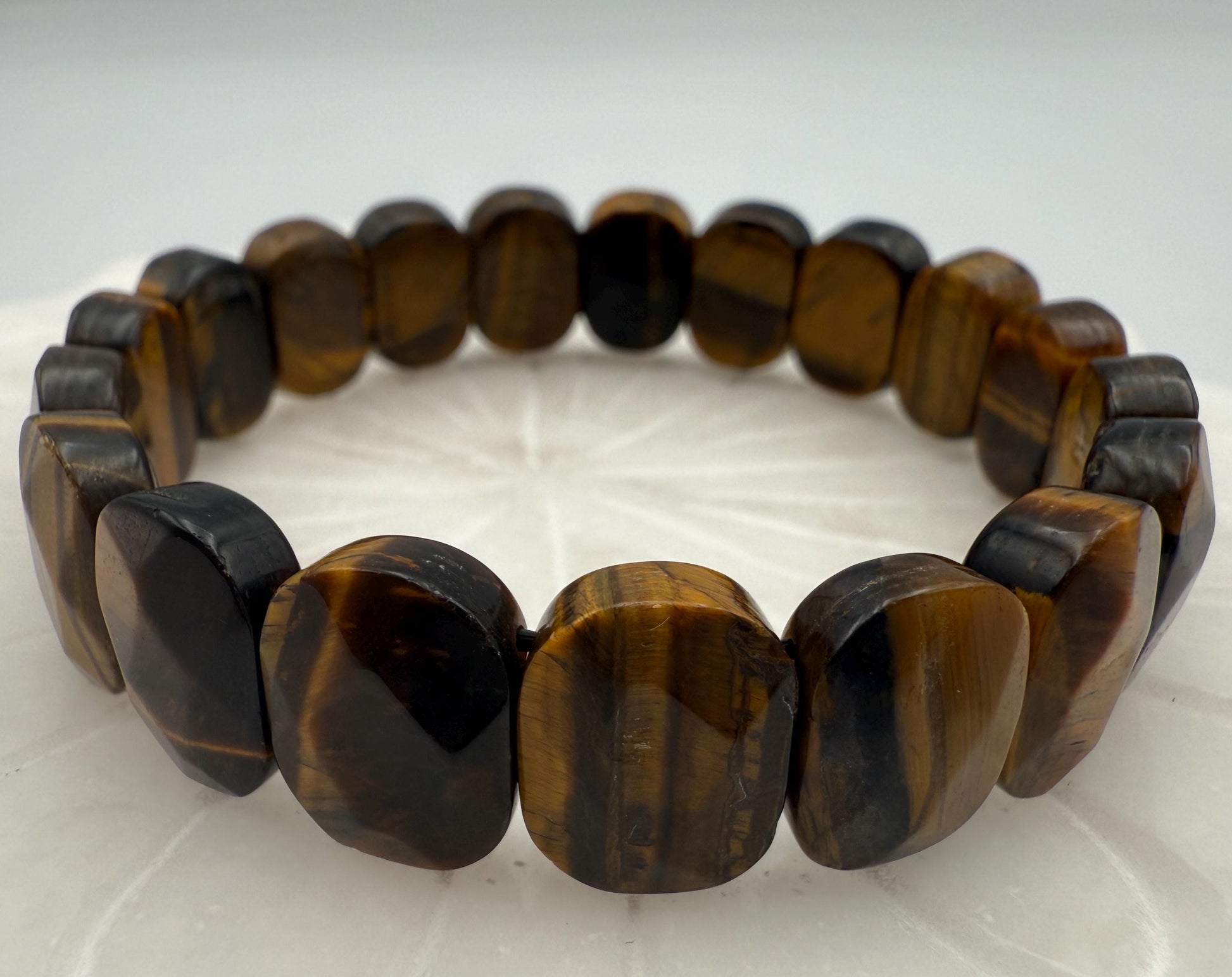 Yellow Tiger Eye Bracelet 15MM Oval Beads – Protection Stone for Confidence, Focus & Success