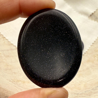 Blue Goldstone Worry Stone – Oval Palm Crystal, Confidence Gift