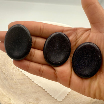 Blue Goldstone Worry Stone – Oval Palm Crystal, Confidence Gift