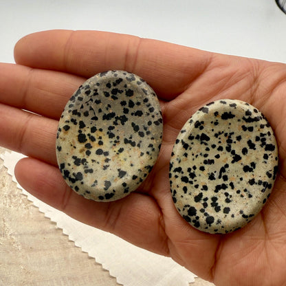 Dalmatian Jasper Worry Stone – Oval Palm Crystal, Grounding Energy